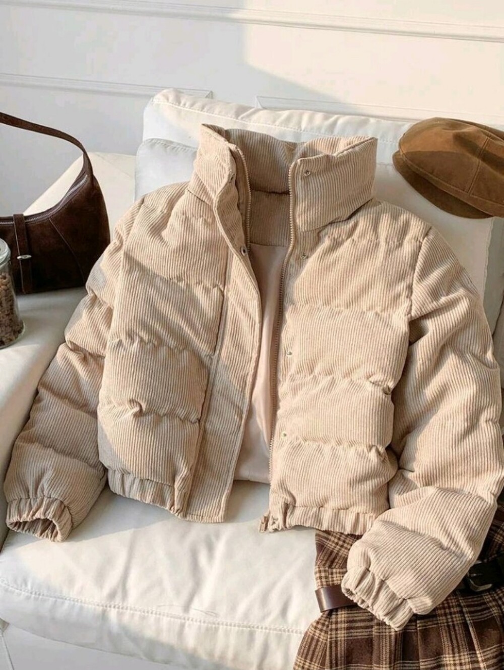 Snap Button Corduroy Padded Coat In Fall/Winter